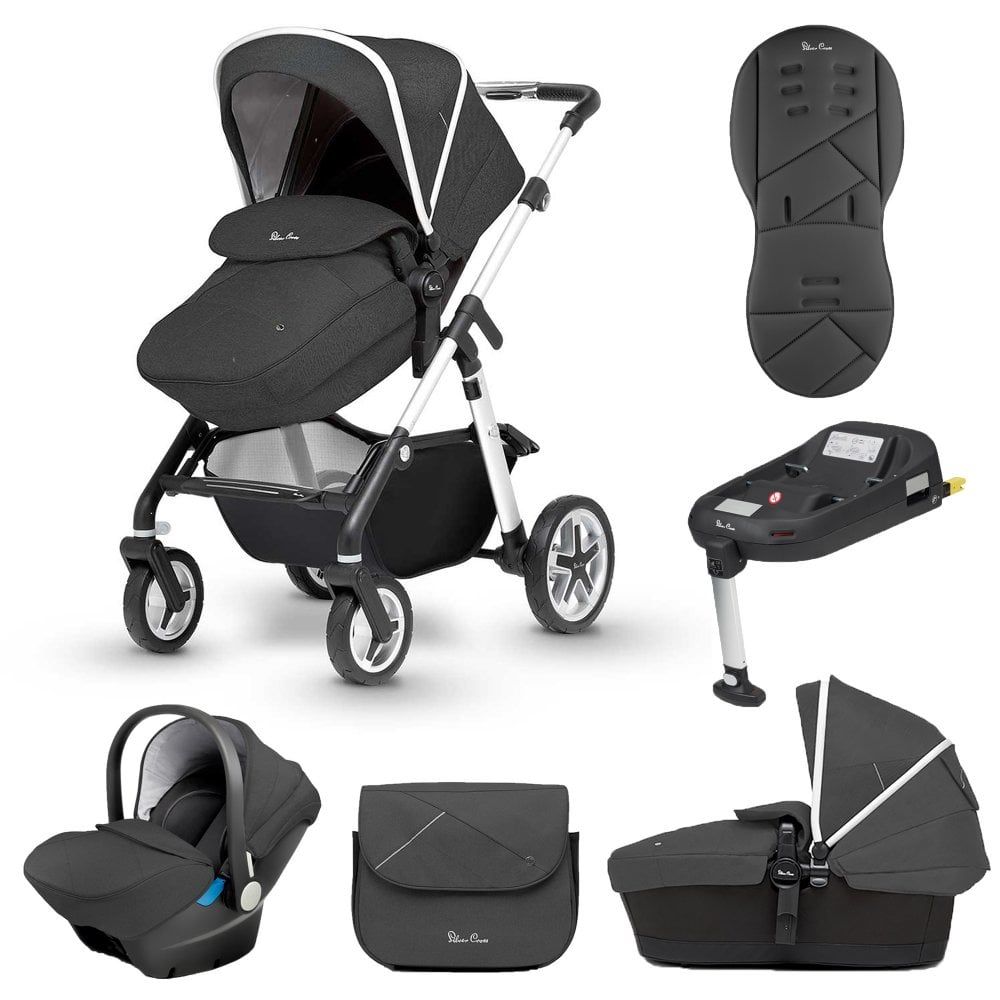 black silver cross travel system