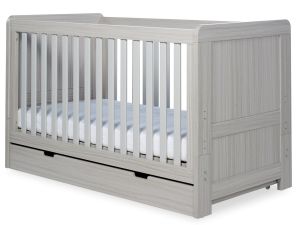 ICKLE BUBBA Pembrey Cot Bed & Under Draw FOC Spring Matress- Ash Grey & White