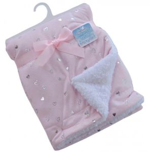 Mink Blanket Hearts Foil Print Pink