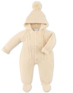 DANDELION Hooded Knitted Pramsuit "Taupe" NB/ 0-3/ 3-6