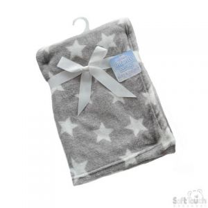 SOFT TOUCH Grey Stars Fleece Pram Blanket