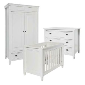 BABYSTYLE Marbella 3 Piece Nursery Set - White inc Sprung Mattress