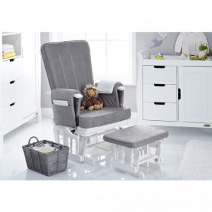 OBABY Deluxe Glider & Stool White/Grey