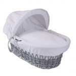 CLAIR DE LUNE Wicker Moses Basket Grey with White Waffle Drapes