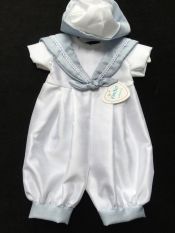 Kinder Sailor Christening Romper & Hat 6-12 mths